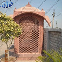 Red Hand Carved Sandstone Jali Design Gazebo