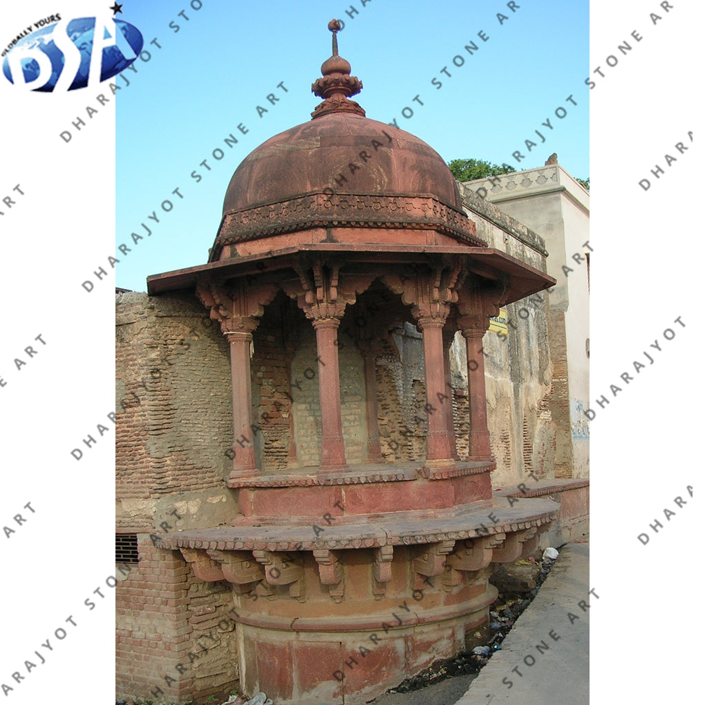 Red Travertine Hand Carved Gazebo
