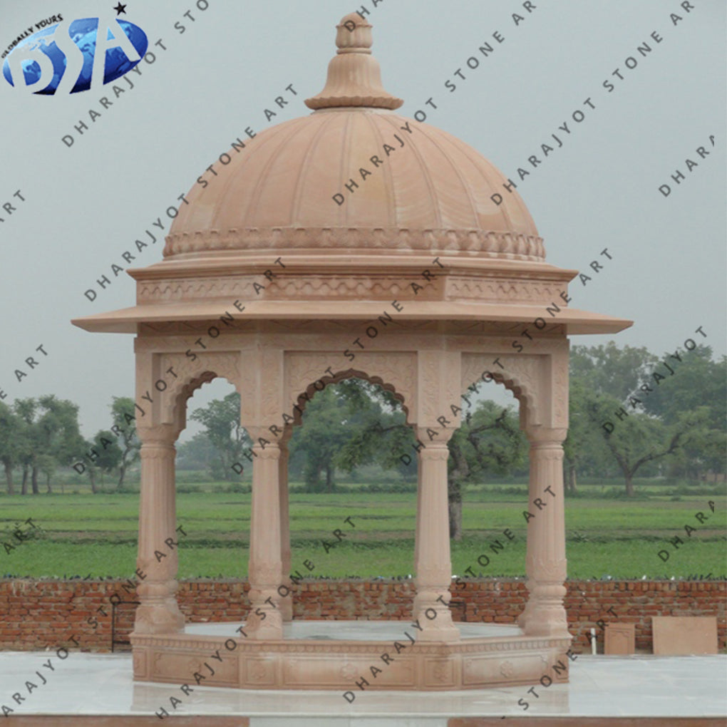 Red Antique Outdoor Sandstone Gazebo