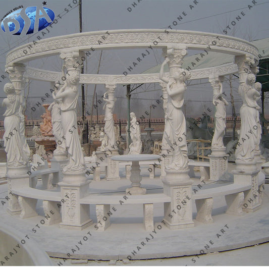 White Marble Antique Round Gazebo
