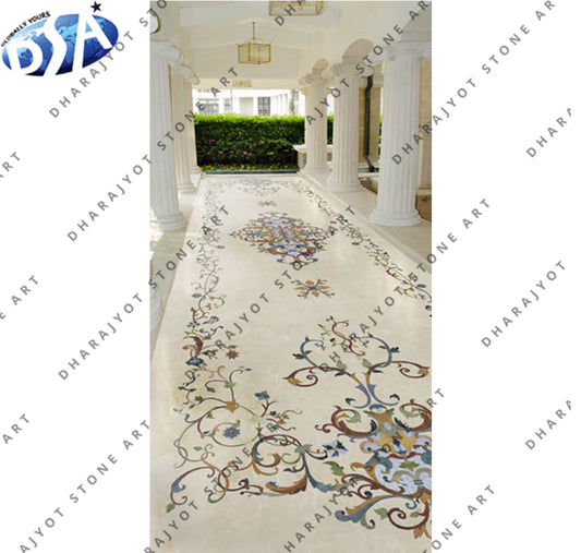 Luxury Foyer Design Waterjet Marble Inlay Flooring