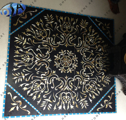 Natural Black Marble Traditional Inlay Flooring