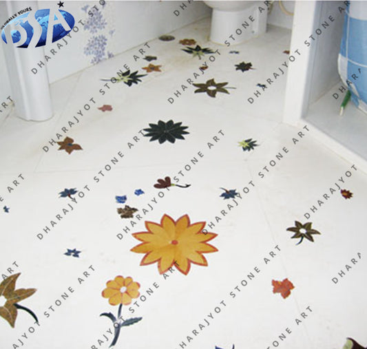 White Marble Flower Design Inlay Floor