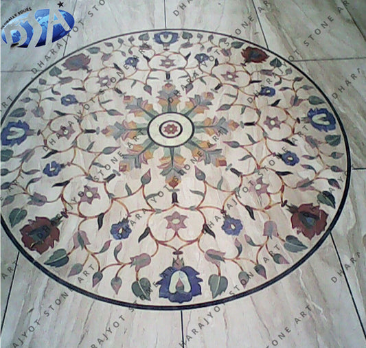 Polished White Marble Inlay Flooring