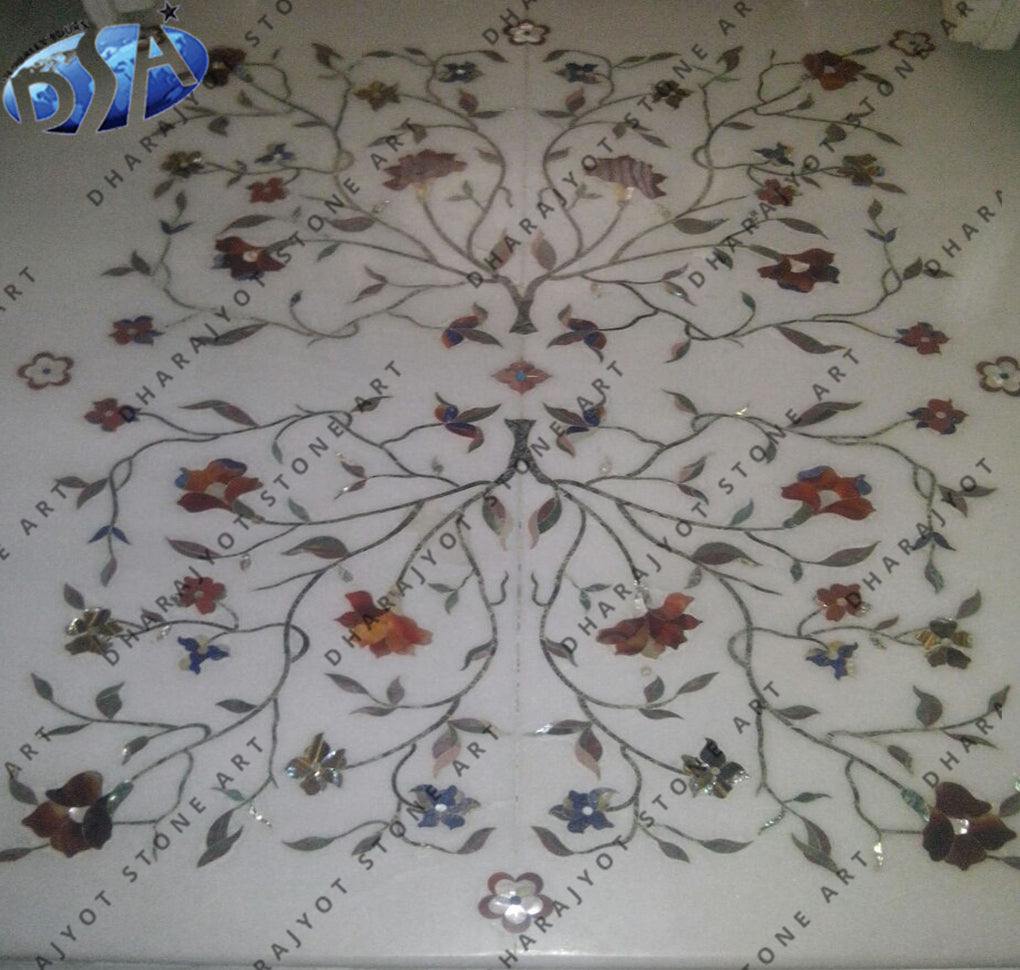 White Marble Inlay Medallion Flooring