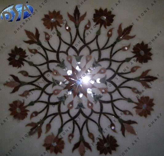 White Marble Round Design Inlay