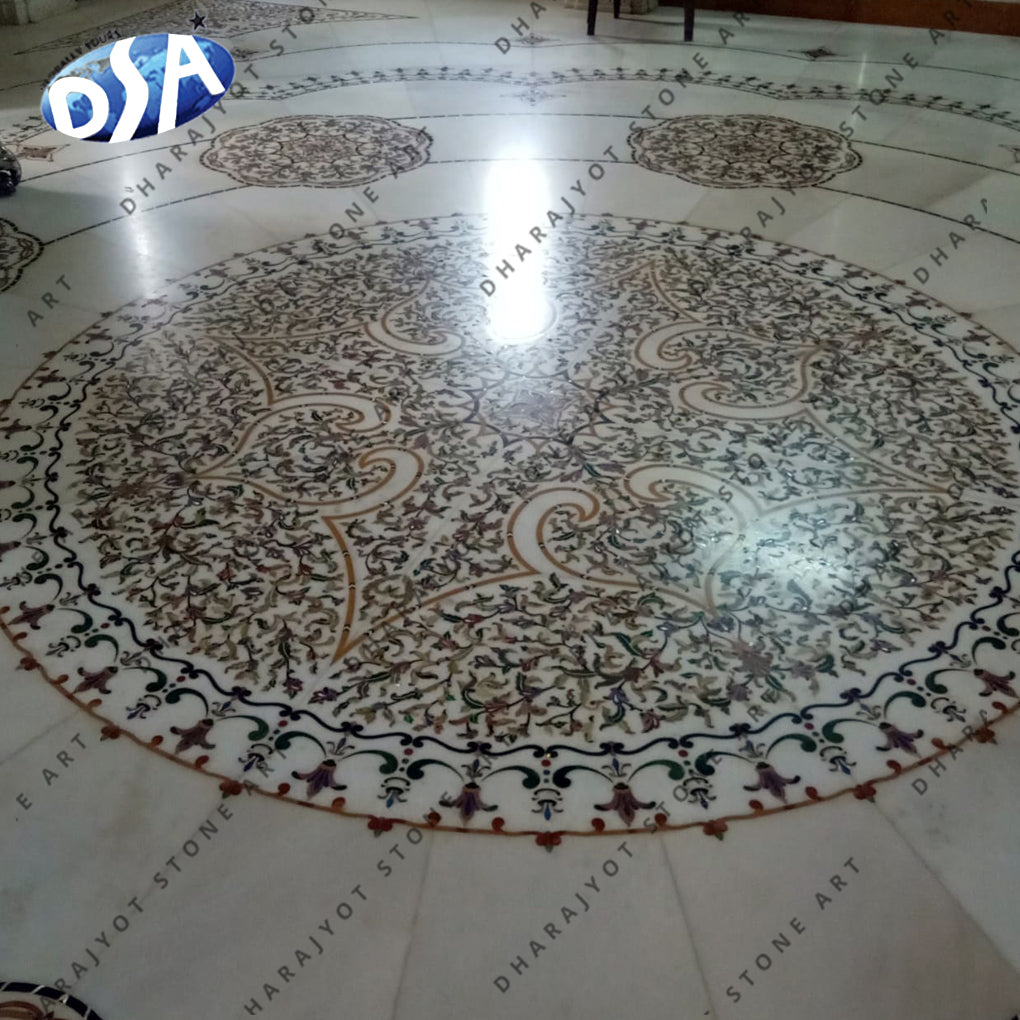 Tile Inlay Rug Round Luxury Design Waterjet Round Marble Tile Floor Marble Inlay Flooring ...