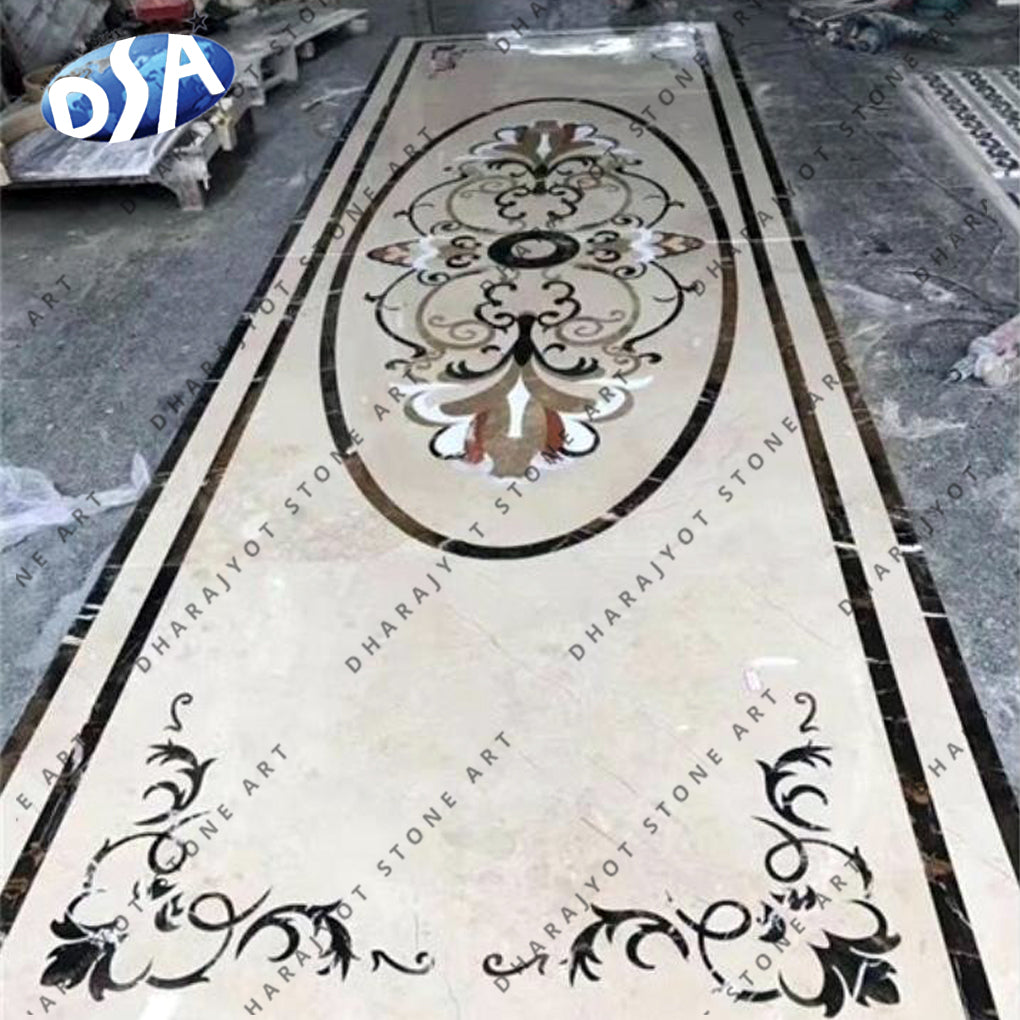 custom luxury brass inlay marble waterjet medallion floor pattern design