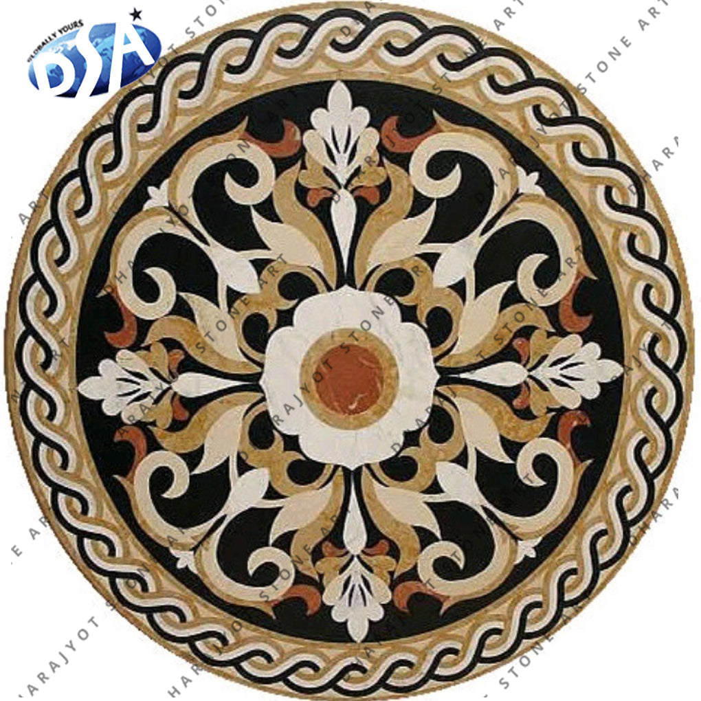 Royal Round Marble Inlay Flooring Medallions – Dharajyot Stone Art