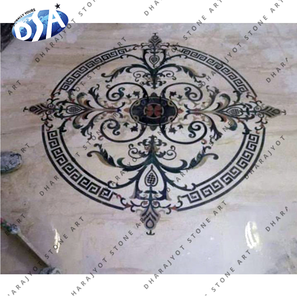 Italian Stone Inlay marble medallion floor tile in italian marble inlay – Dharajyot Stone Art