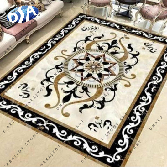Multicolor Gloss Rectangle Marble Inlay Flooring