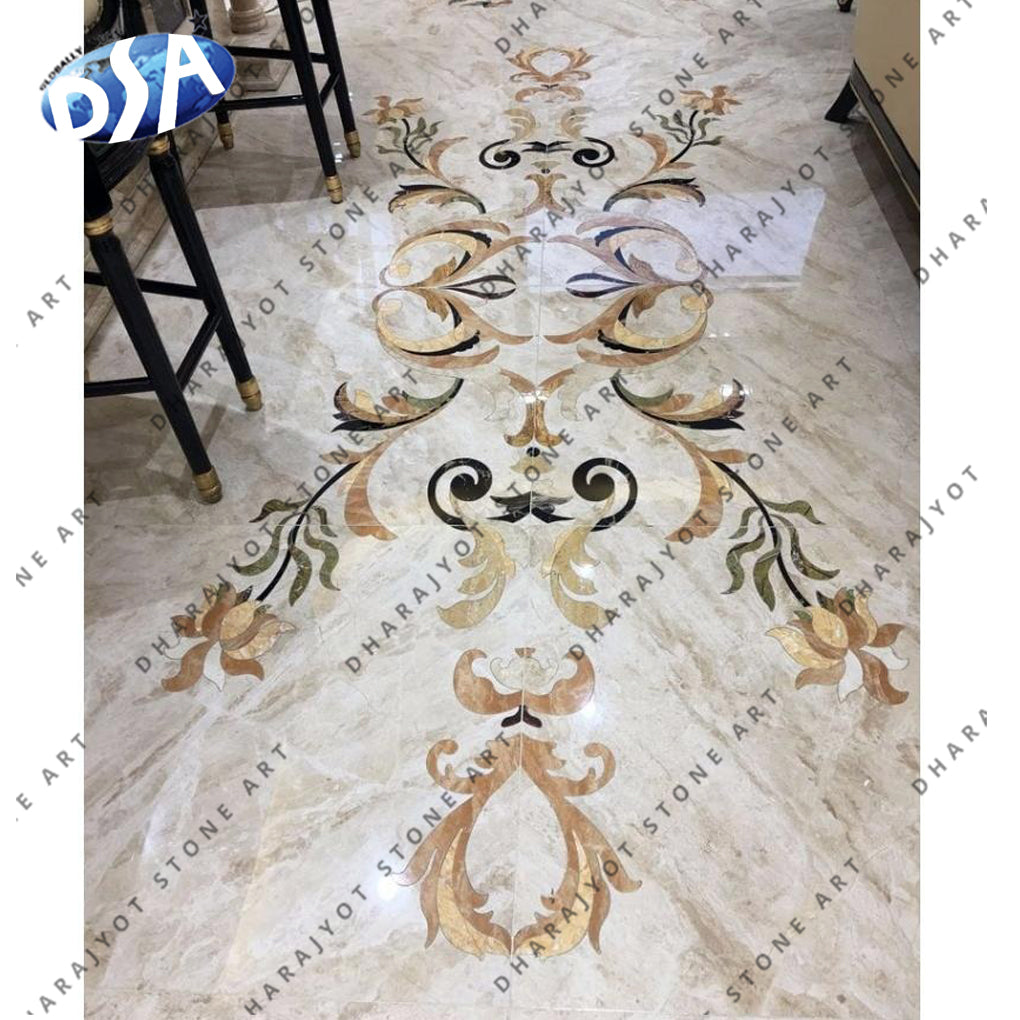 Luxury rectangle flower waterjet marble designs floor medallion pattern tiles for villa lobby hotel