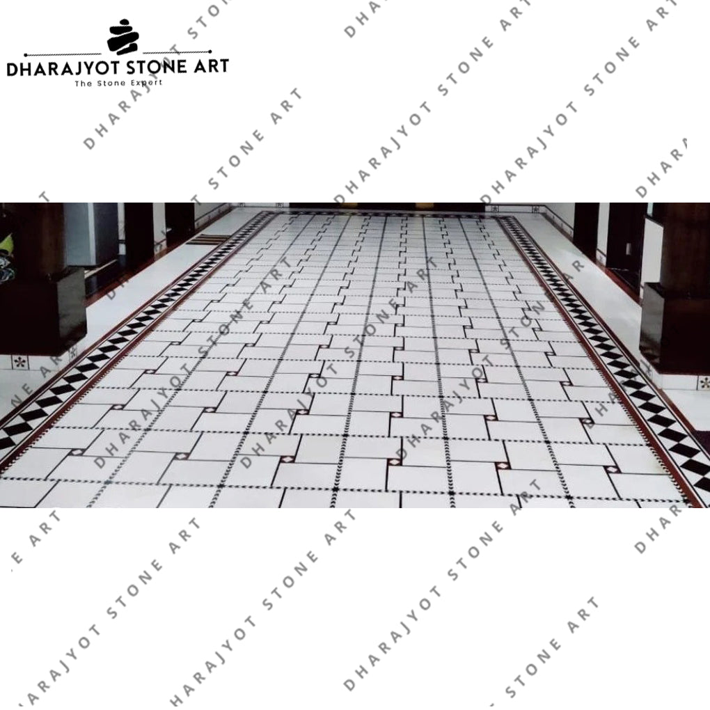 Stylish White And Black Marble Flooring