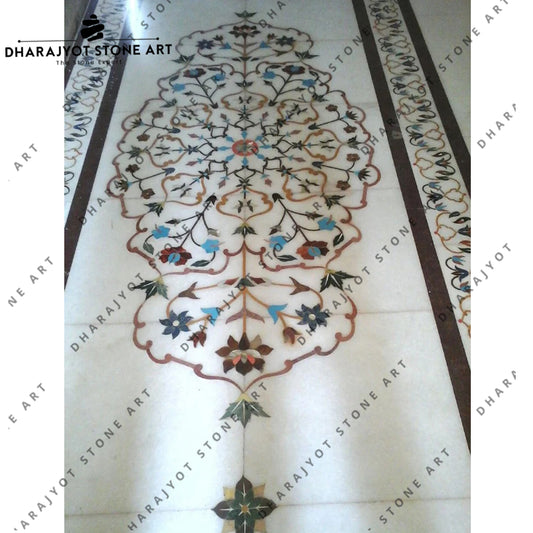White Marble Stone Flower Inlay Flooring