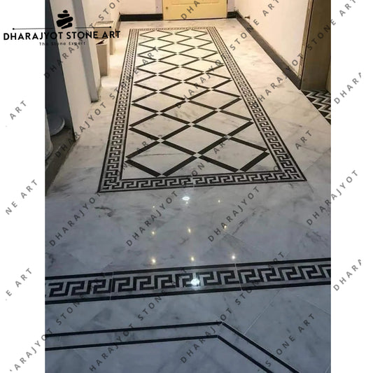 Luxury Polished Rectangular Natural Marble Inlay Flooring
