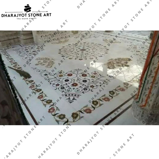 Luxury Custom Medallion Waterjet White Marble Inlay Flooring
