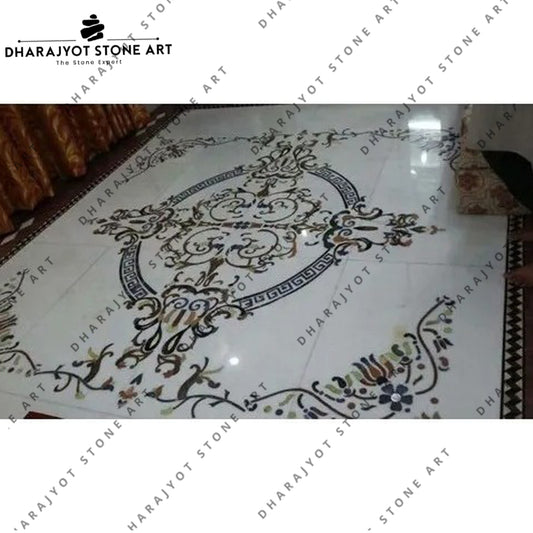 Natural White Marble Waterjet Inlay Flooring