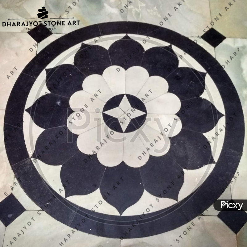 Natural Stone Round Livingroom Waterjet Medallion Inlay Flooring