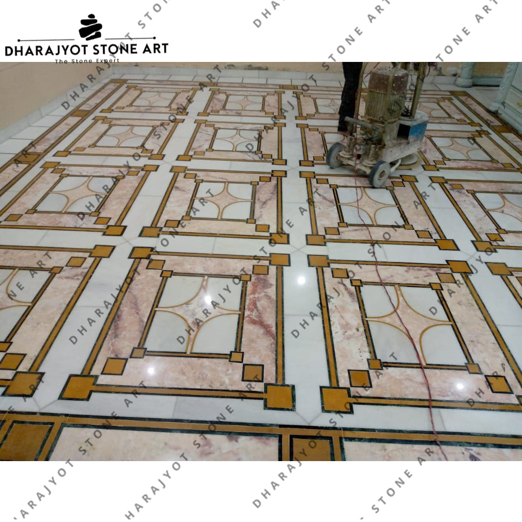 Marble Inlay Pattern Indoor Exquisite Marble Inlay Flooring Design – Dharajyot Stone Art