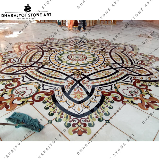 Multicolour Italian Marble Centre Circle Inlay Design Flooring