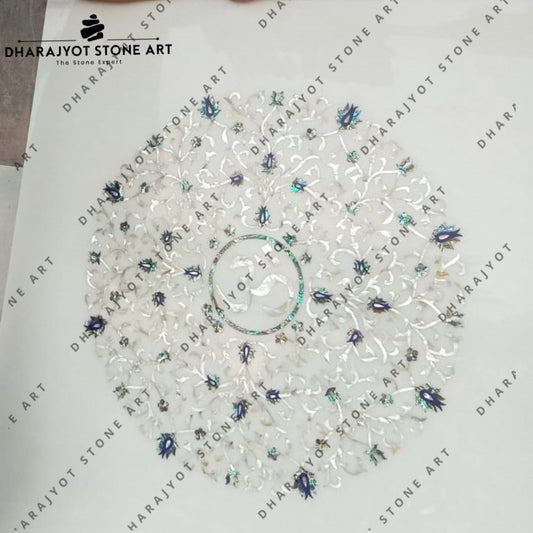 Handmade White Mable Inlay Octagonal Shape Inlay Flooring