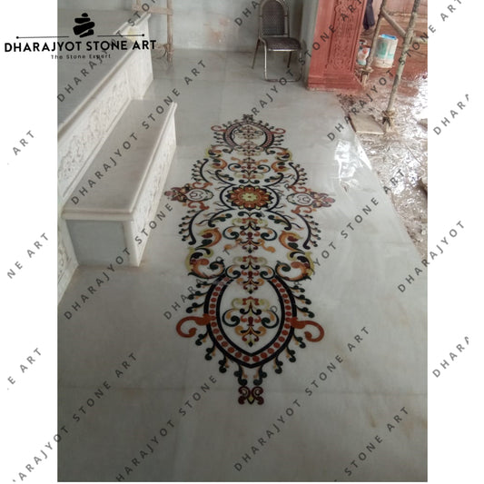Temple White Marble Multicolour Inlay Flooring
