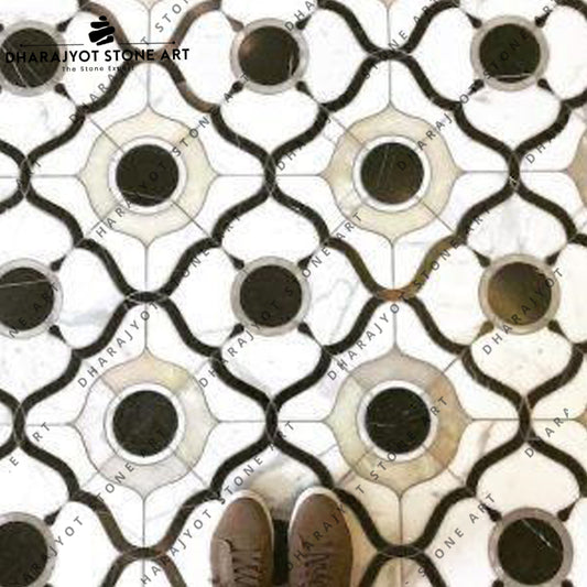Modern Geometric Marble Medallion Design Marble Inlay Flooring