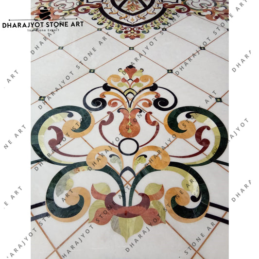 Custom White Marble Inlay Waterjet Medallion Flooring