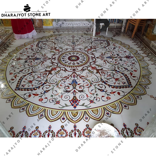 Modern European Living Room Waterjet Medallion Marble Inlay Flooring
