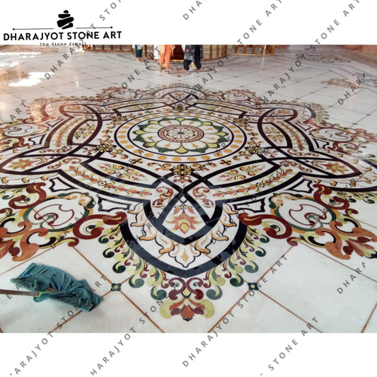 Large Luxury Round Stone Waterjet Medallion Lobby Floor Inlay