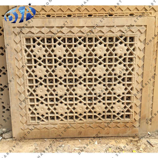 Outdoor Yellow Sandstone Rectangular Shape Jali