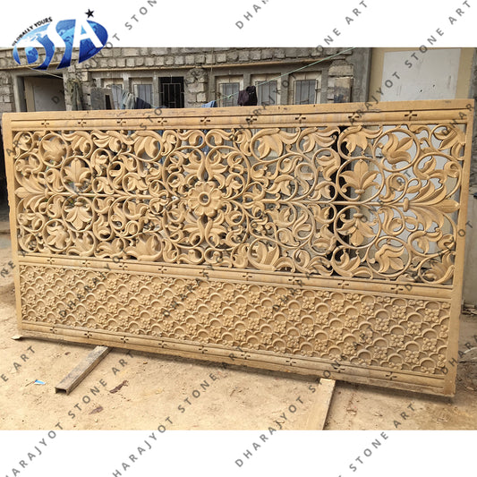 Rectangular Brown Sandstone Exterior Design Jali