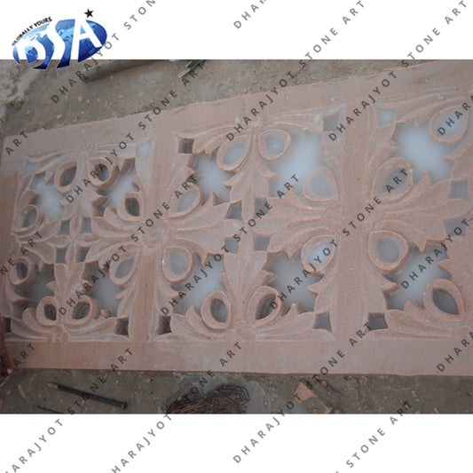 Red Sandstone Flower Design Stone Jali