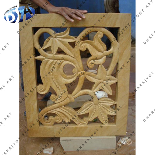 Rectangle Floral Design Yellow Sandstone Jali