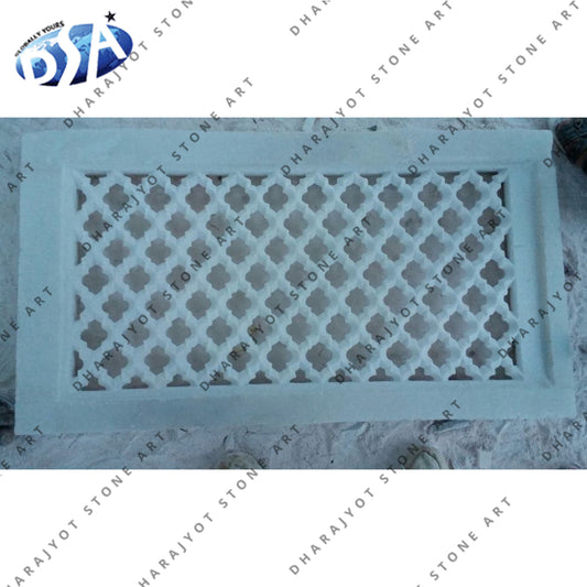 Indoor Rectangle White Marble Carved Jali Screen
