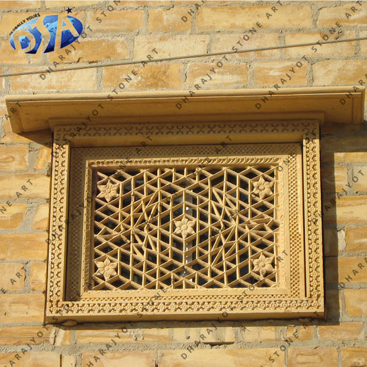 Yellow Rectangular Polished Stone Window Jali Screen