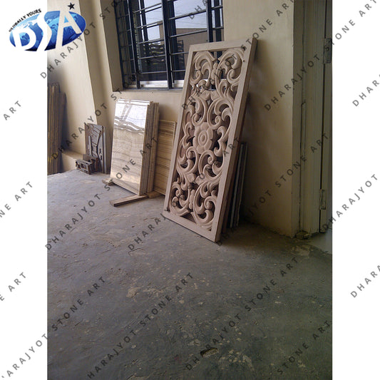 Carved Brown Home Marble Stone Jali