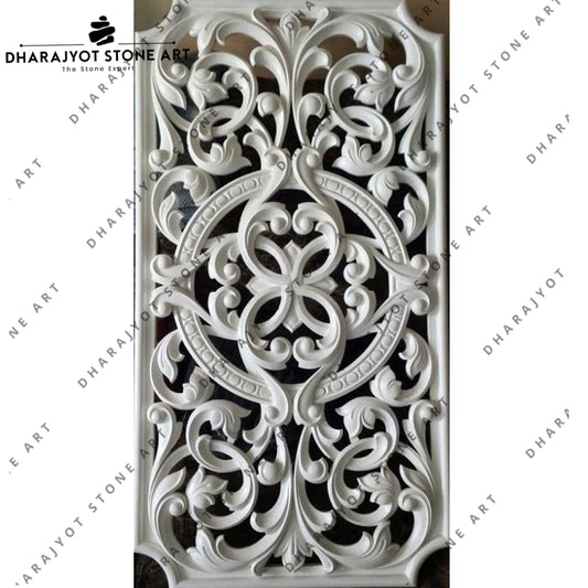 Home And Hotel Usage White Hand Carved Marble Jali