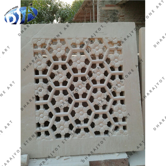 White Marble Round Design Jali Screen