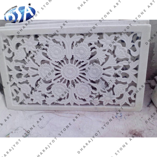 Square Carved White Marble Jali Work