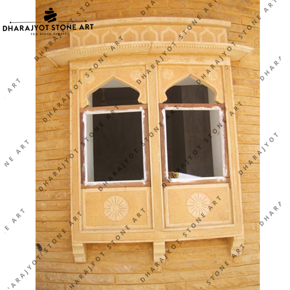 Yellow Sandstone Window Antique Design Jharokha