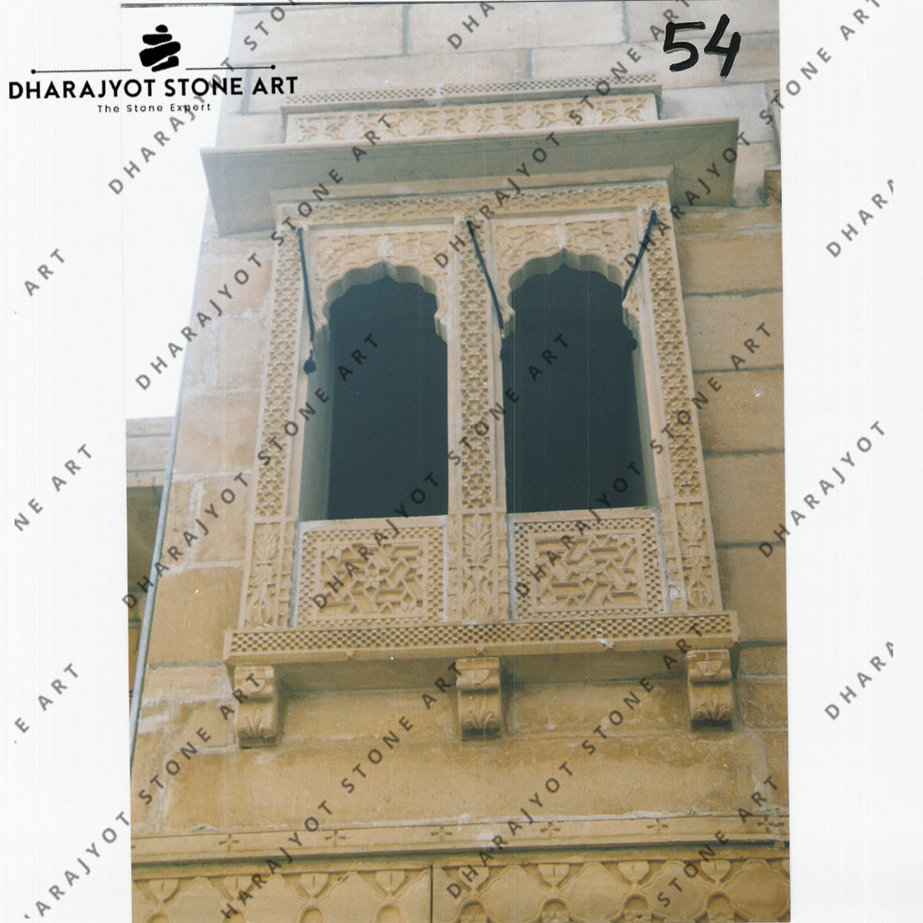 Antique Yellow Sandstone Hand Carving Design Jharokha