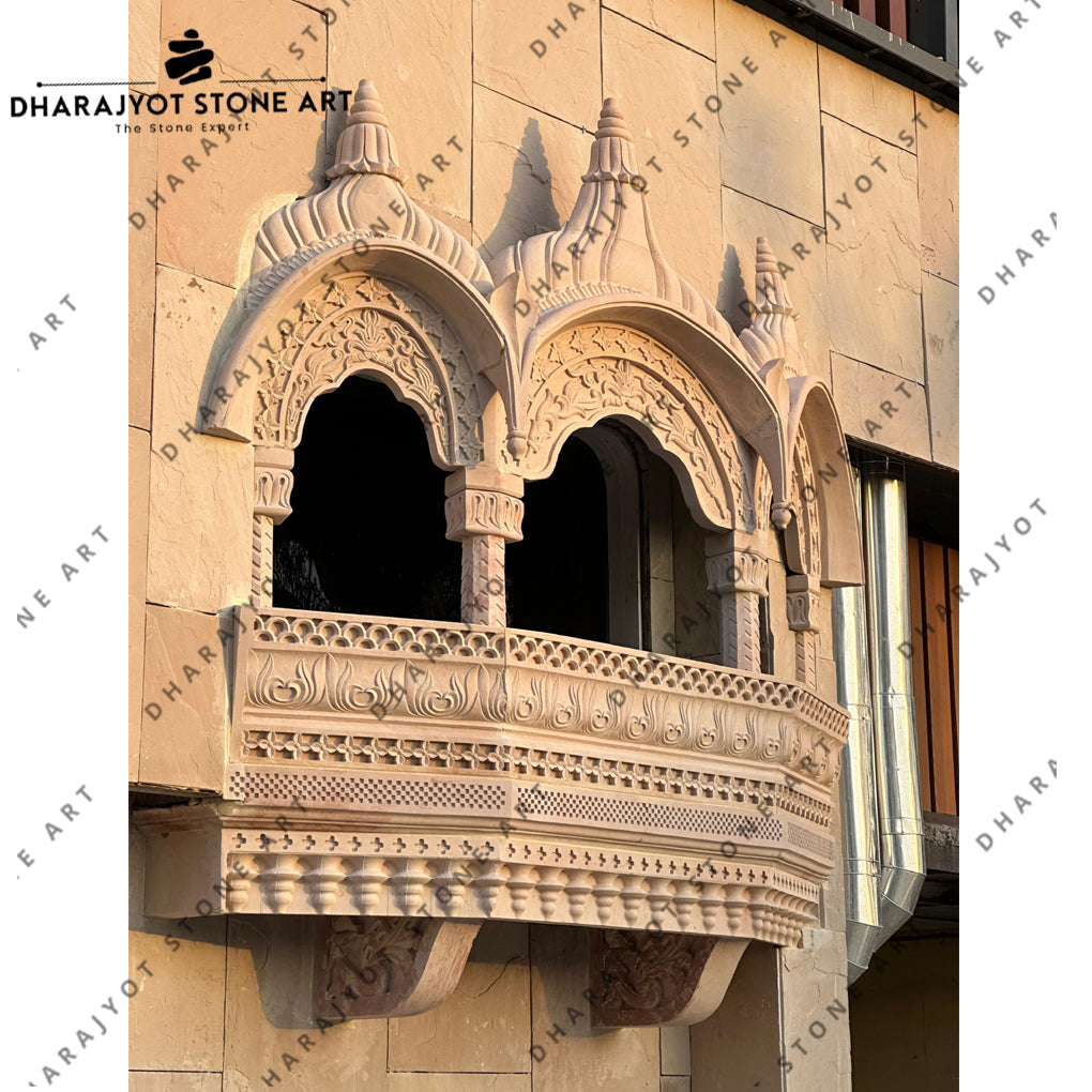Traditional Rajasthani Style Hand Carved Sandstone Jharokha