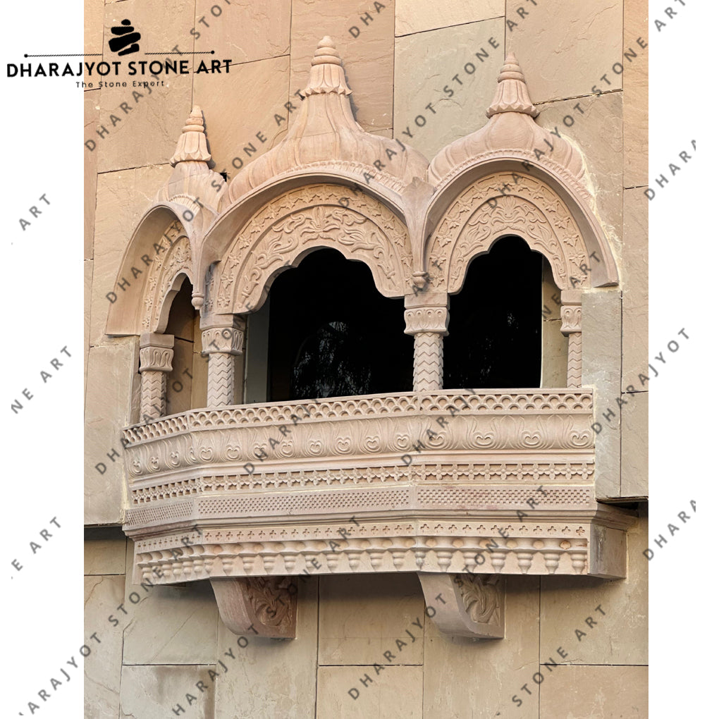 Traditional Rajasthani Style Hand Carved Sandstone Jharokha