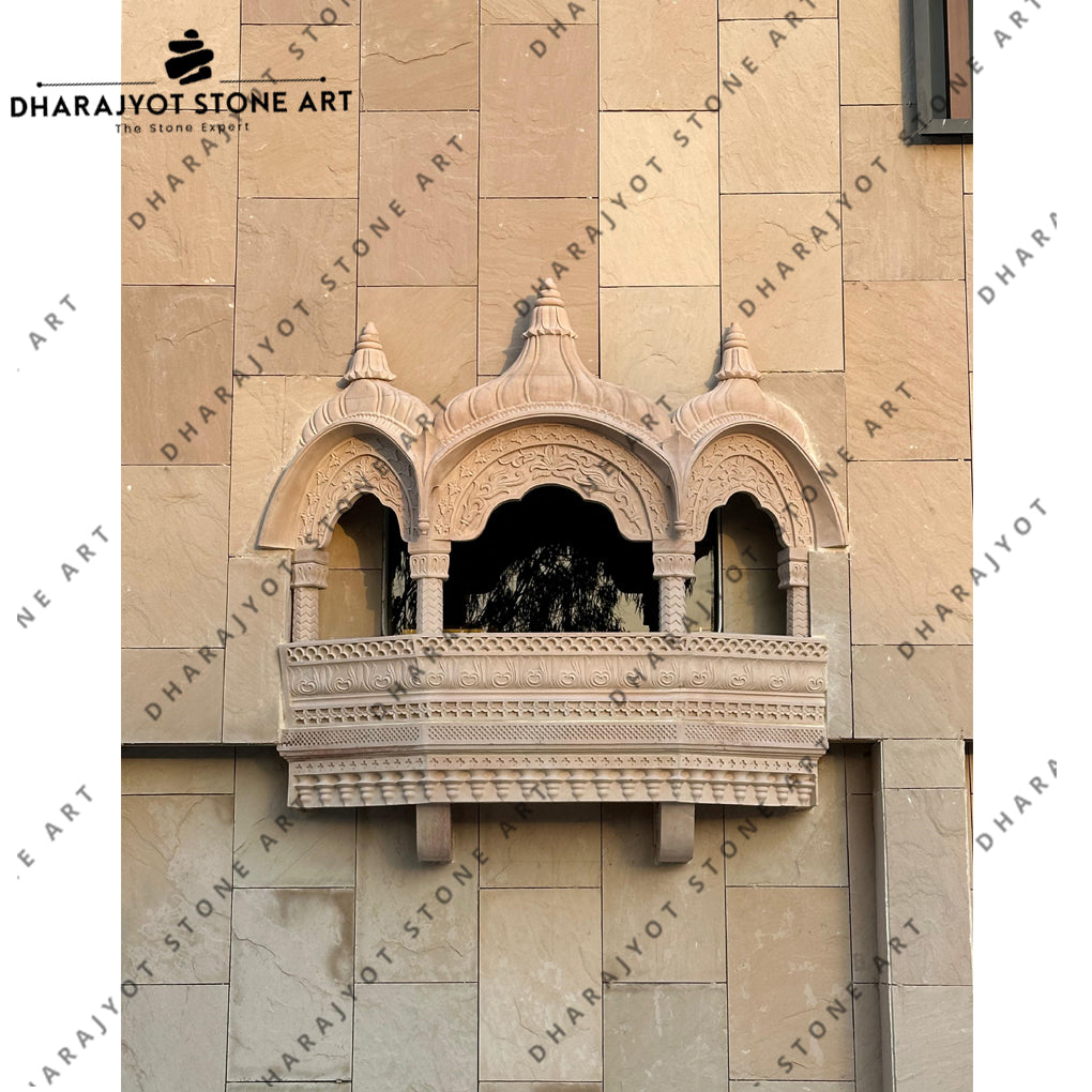 Traditional Rajasthani Style Hand Carved Sandstone Jharokha