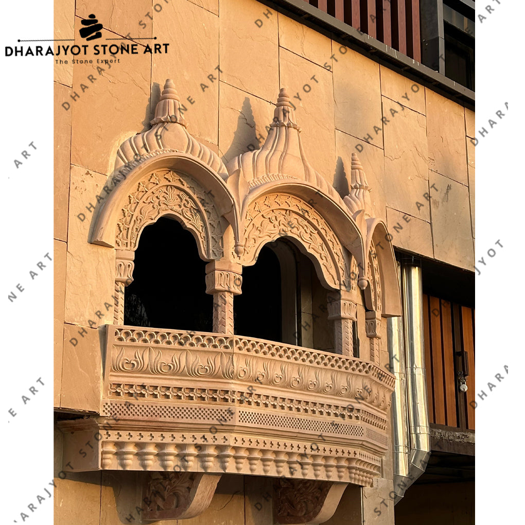 Traditional Rajasthani Style Hand Carved Sandstone Jharokha