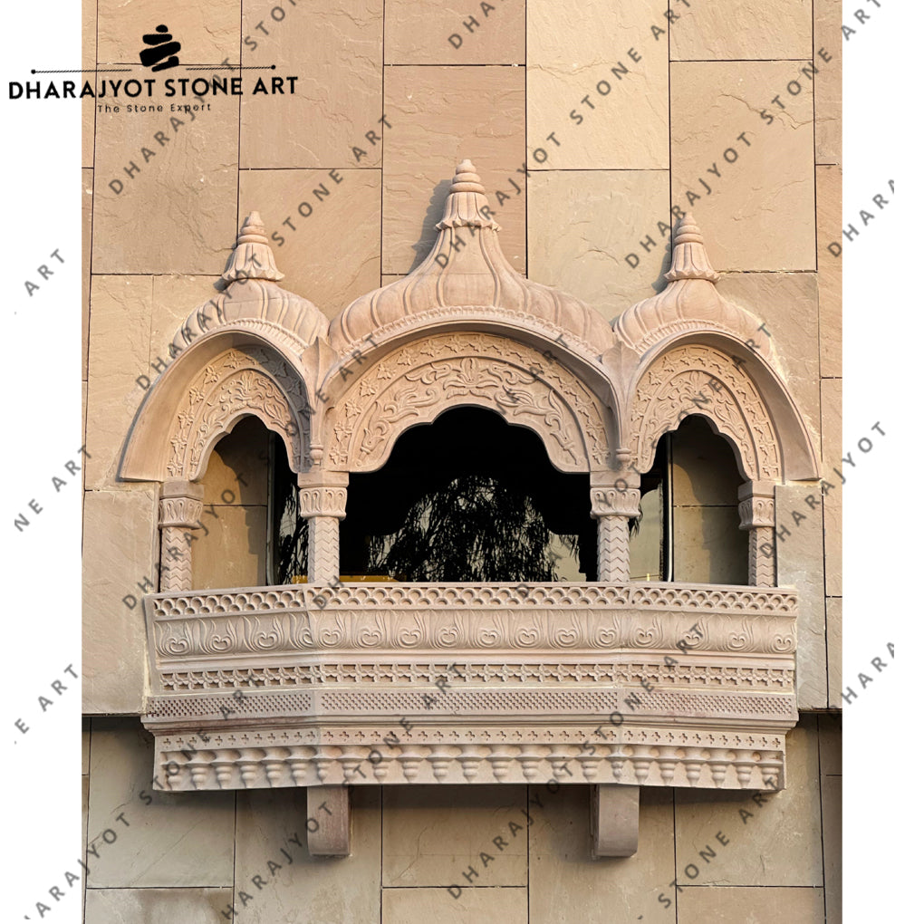 Traditional Rajasthani Style Hand Carved Sandstone Jharokha