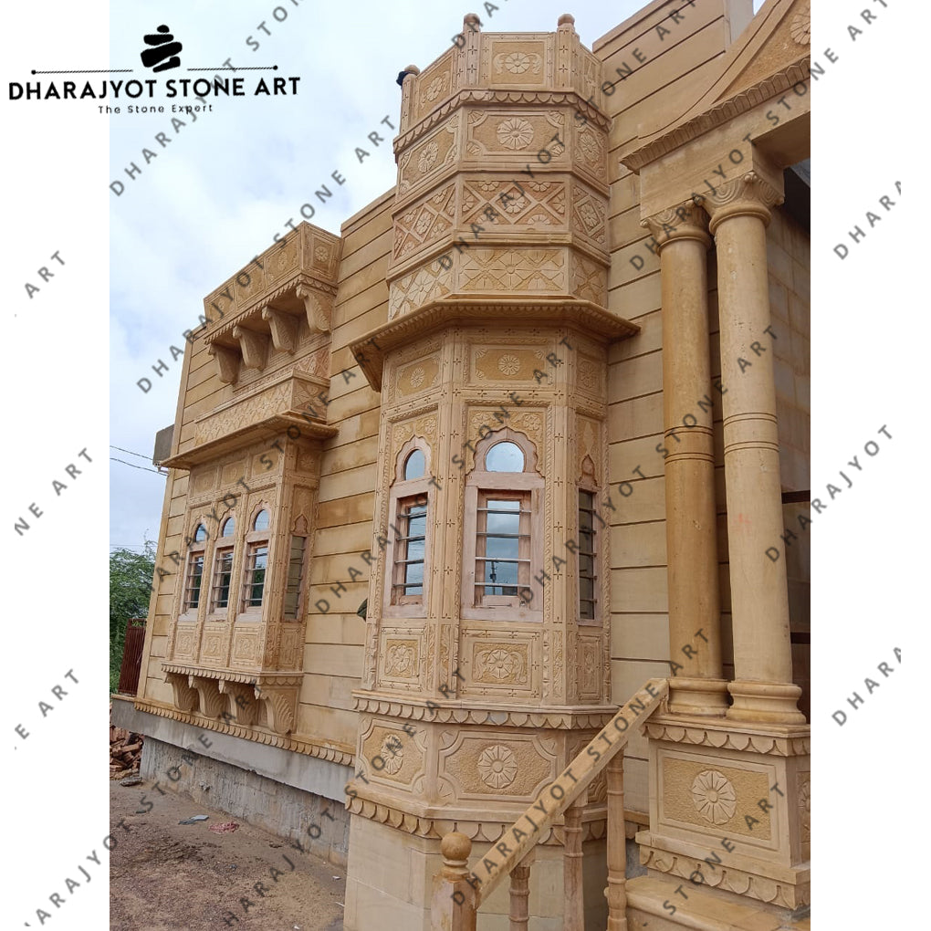 Ideal for Haveli Exquisite Hand Carved Stone Jharokha