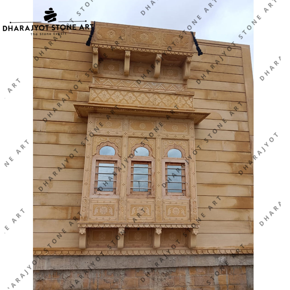 Ideal for Haveli Exquisite Hand Carved Stone Jharokha