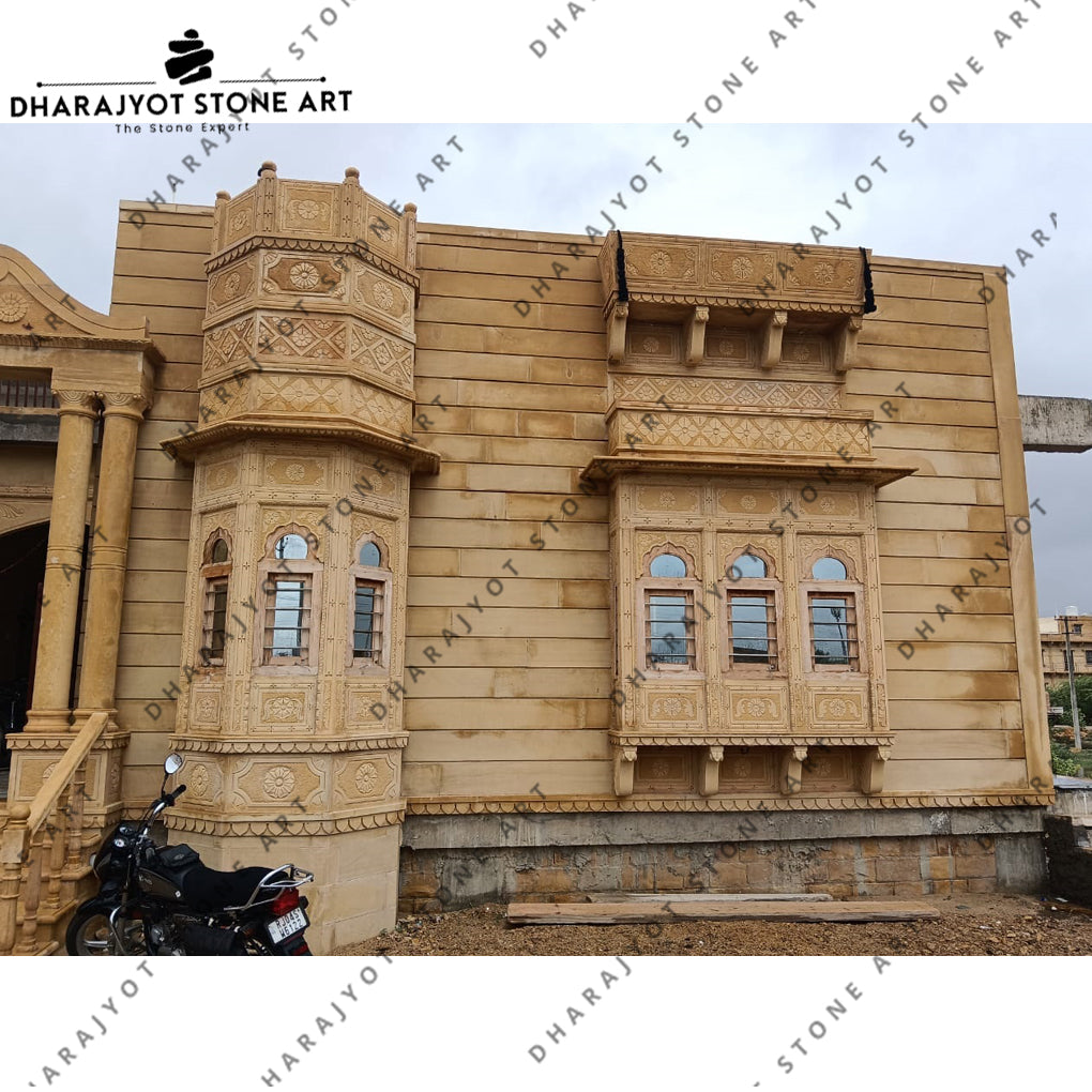 Ideal for Haveli Exquisite Hand Carved Stone Jharokha